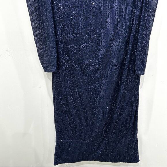 NWT Leena Mac Duggal 42020 High Neckline Long Sleeve Sequin Midi Dress. - Picture 4 of 9